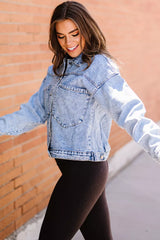 Sky Blue Buttoned Denim Jacket with Pocket