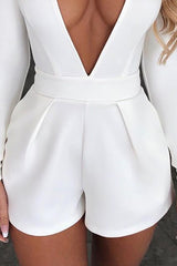 Plunge Long Sleeve Solid Romper