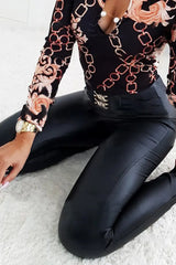 Chain Decor PU Leather High Waist Skinny Pants