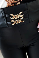 Chain Decor PU Leather High Waist Skinny Pants