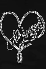 Short Sleeve Rhinestone Heart Letter Pattern T-shirt