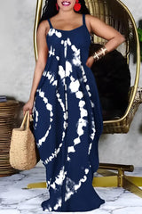 Tie Dye Print V-Neck Spaghetti Strap Maxi Dress