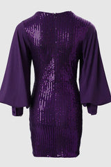 Sheer Mesh Plunge Sequin Dress