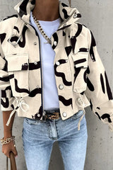 Abstract Print Long Sleeve Zip Up Biker Jacket