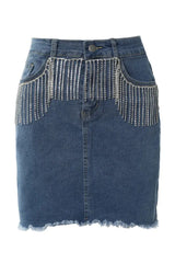 Tassel Decor Raw Hem Denim Skirt