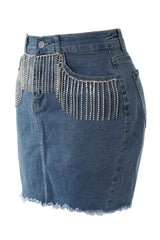 Tassel Decor Raw Hem Denim Skirt