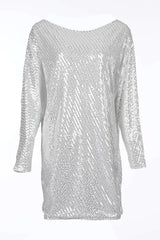 Slash Neck Batwing Sleeve Allover Sequins Dress