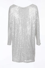 Slash Neck Batwing Sleeve Allover Sequins Dress