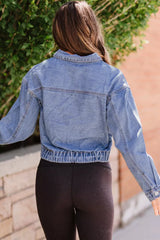 Turn Down Collar Pocket Buttoned Denim Jacket