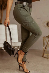 Zipper Pocket Design Casual Pants Without Belt