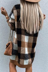 Plaid Pattern Long Sleeve Sweater Dress