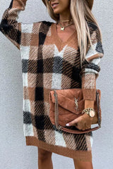 Plaid Pattern Long Sleeve Sweater Dress