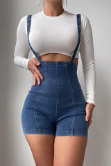 High Waist Skinny Suspender Denim Romper