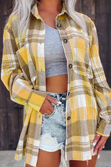 Plaid Print Long Sleeve Button Down Shacket