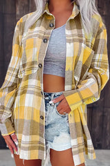 Plaid Print Long Sleeve Button Down Shacket