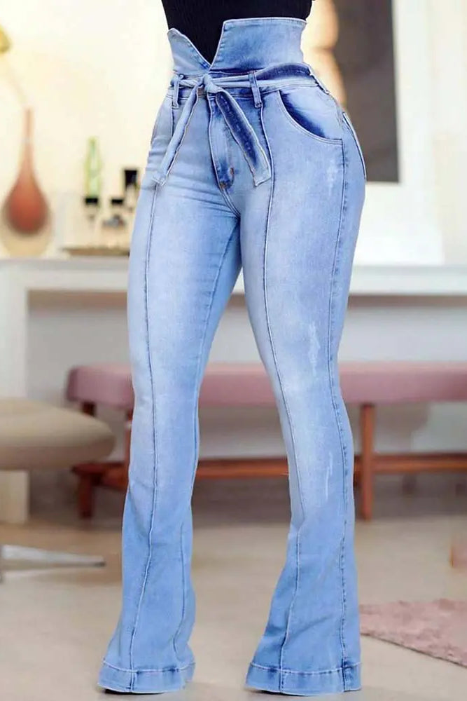 High Waist Tied Detail Bootcut Jeans