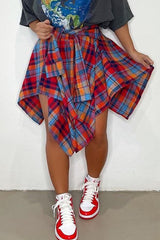 Plaid Print Tied Detail Asymmetrical Skirt