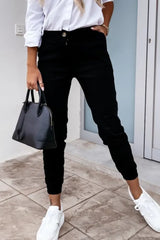 Pocket Button Design High Waist Casual Pants