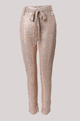 High Waist Tied Detail Sequins Skinny Pants