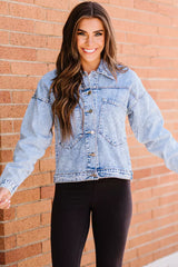 Sky Blue Buttoned Denim Jacket with Pocket