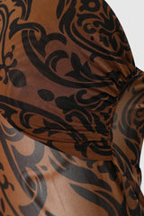 Tribal Pattern Flocked One Shoulder Bodysuit