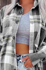 Plaid Print Long Sleeve Button Down Shacket