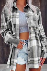 Plaid Print Long Sleeve Button Down Shacket