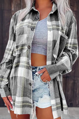 Plaid Print Long Sleeve Button Down Shacket