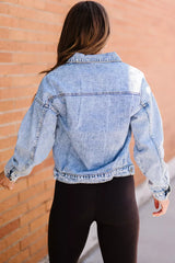 Sky Blue Buttoned Denim Jacket with Pocket