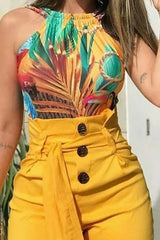 Button High Waist Belted Shorts