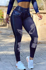 Denim Pattern Print High Waist Butt Lift Leggings