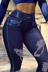 Denim Pattern Print High Waist Butt Lift Leggings