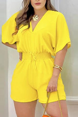 Batwing Sleeve Shirred Waist Romper