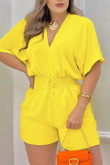 Batwing Sleeve Shirred Waist Romper