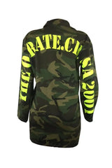 Plus Size Camouflage Letter Print Long Sleeve Shacket