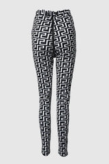 Geo Print Zipper Design Skinny Pants