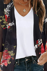 Floral Print Open Front Blouse