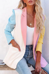 Colorblock Long Sleeve Pocket Design Blazer Coat