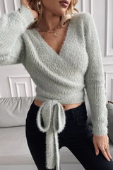 Fluffy Tied Detail Long Sleeve Top