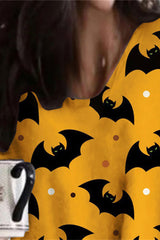 Halloween Bat Print Pocket Detail Long Sleeve Dress