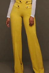 Buttoned High Waist Wide Leg Tailored Pants