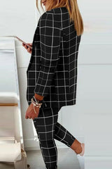 Plaid Print Blazer & Drawstring Pants Set