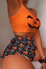 Halloween Pumpkin Cat Print Cami Set