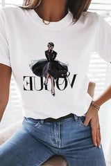 Letter Figure Print Short Sleeve Casual T-shirt