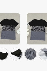 Colorblock Leopard Print Round Neck T-Shirt