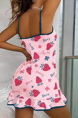 Strawberry Letter Print Contrast Binding Sleep Dress