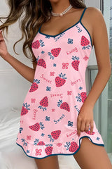 Strawberry Letter Print Contrast Binding Sleep Dress