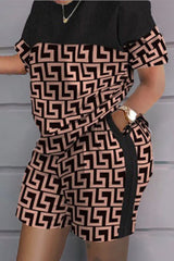 Plus Size Geometric Print Casual Top & Shorts Set