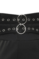 Slit Beaded Decor High Waist Eyelet Buckled Pants With Belt