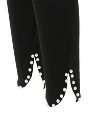 Slit Beaded Decor High Waist Eyelet Buckled Pants With Belt